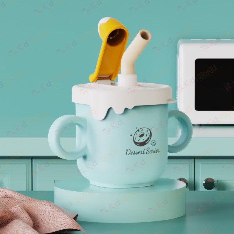 Cốc uống sữa cho bé lõi inox 316 Dessert Serial cốc tập uống 2 chế độ có ống hút silicone mềm, vỏ pp cách nhiệt, vạch chia rõ ràng 260ml, dễ tháo rời vệ sinh