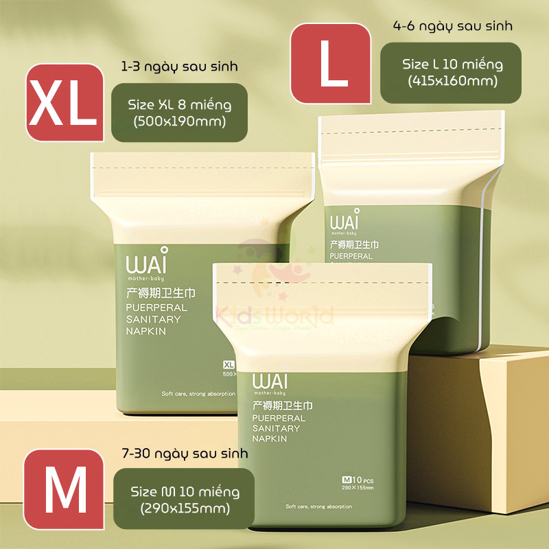 Combo 3 Băng vệ sinh cho mẹ sau sinh Wai Puerperal Sanitary Napkin (XL+L+M)