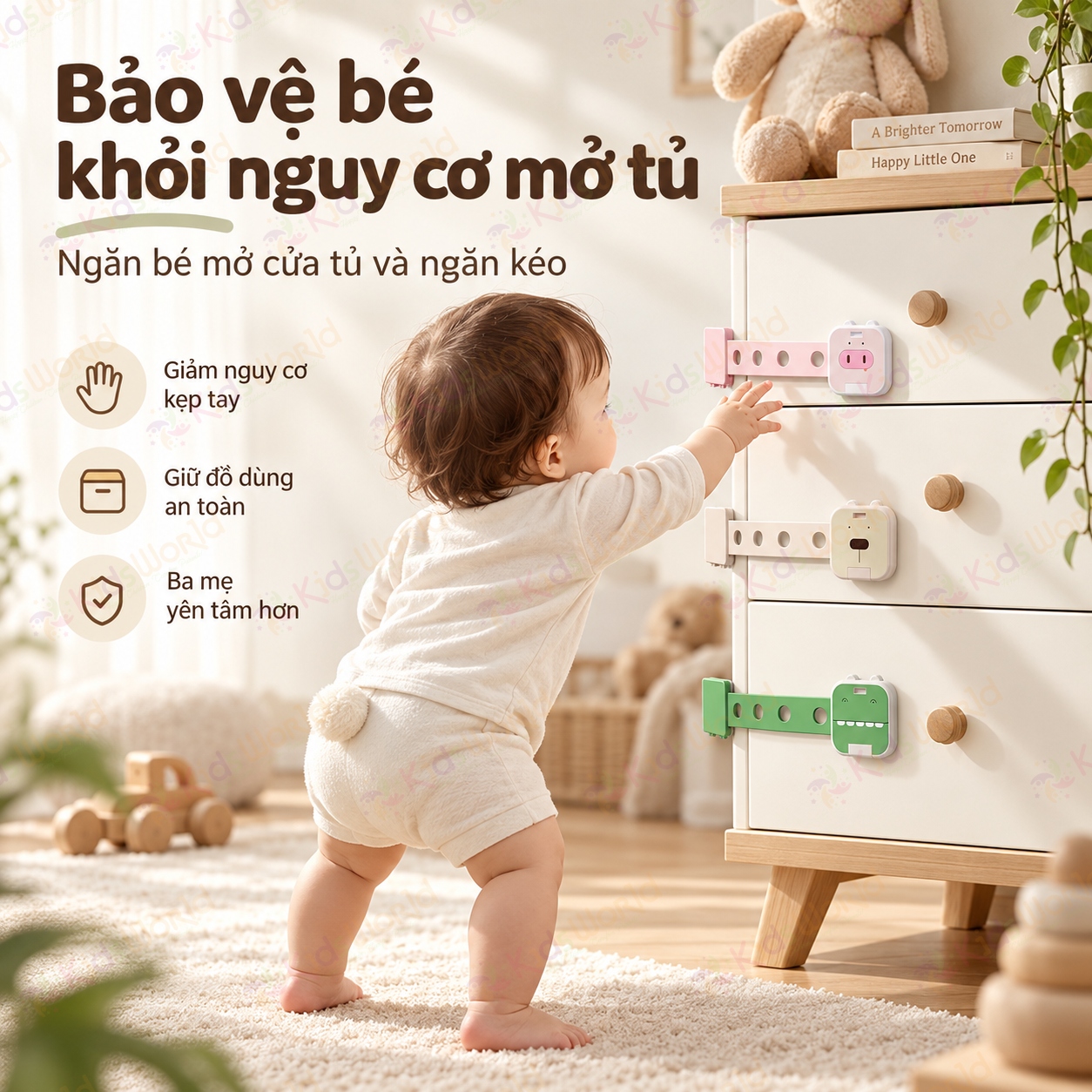 Dây đai khóa chống mở tủ ngăn kéo tủ lạnh máy giặt cho bé an toàn điều chỉnh 6 nấc, chất liệu ABS + PP không BPA