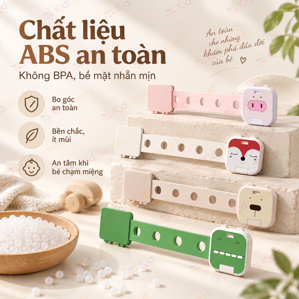 Dây đai khóa chống mở tủ ngăn kéo tủ lạnh máy giặt cho bé an toàn điều chỉnh 6 nấc, chất liệu ABS + PP không BPA