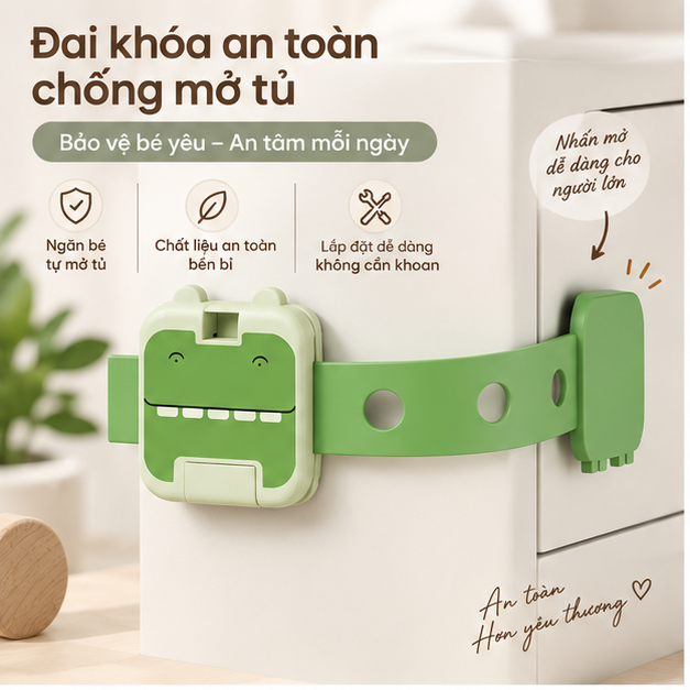 Dây đai khóa chống mở tủ ngăn kéo tủ lạnh máy giặt cho bé an toàn điều chỉnh 6 nấc, chất liệu ABS + PP không BPA