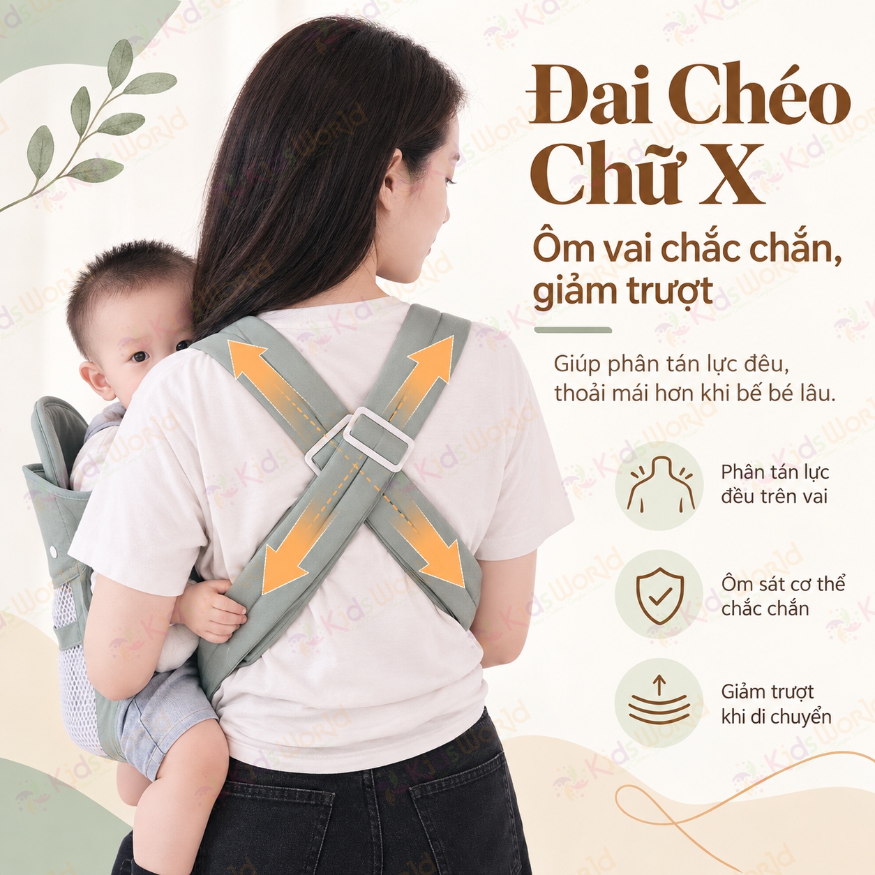 Địu em bé đa năng DEB03 với 4 tư thế phân lực 3 điểm lưới thoáng khí 2 lớp cho trẻ từ 0–36 tháng tải trọng 20kg