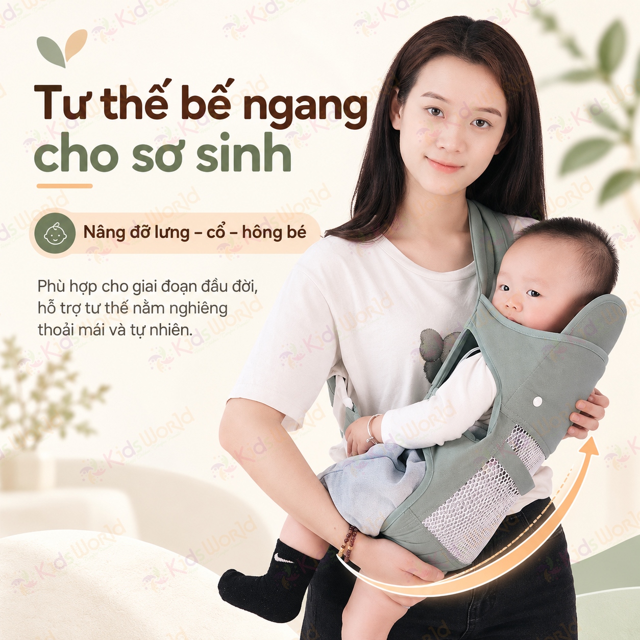 Địu em bé đa năng DEB03 với 4 tư thế phân lực 3 điểm lưới thoáng khí 2 lớp cho trẻ từ 0–36 tháng tải trọng 20kg