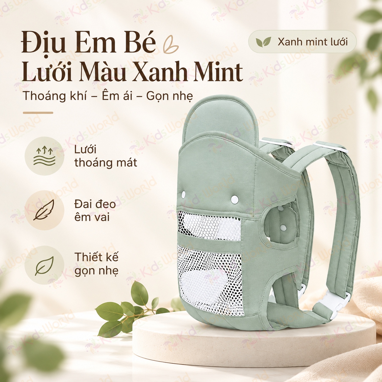 Địu em bé đa năng DEB03 với 4 tư thế phân lực 3 điểm lưới thoáng khí 2 lớp cho trẻ từ 0–36 tháng tải trọng 20kg