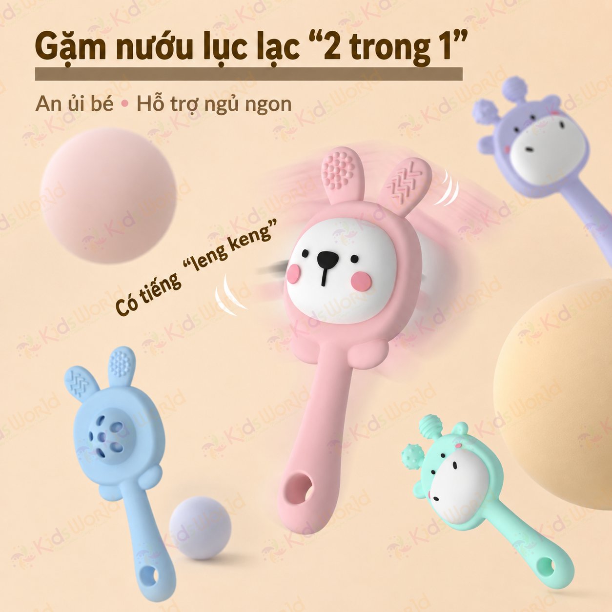 Đồ chơi lục lạc gặm nướu hình thỏ và hươu cầm tay cho bé sơ sinh chất liệu silicon cao cấp có thể khử trùng ở nhiệt độ cao