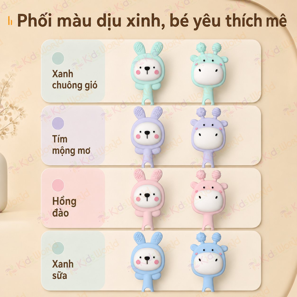Đồ chơi lục lạc gặm nướu hình thỏ và hươu cầm tay cho bé sơ sinh chất liệu silicon cao cấp có thể khử trùng ở nhiệt độ cao