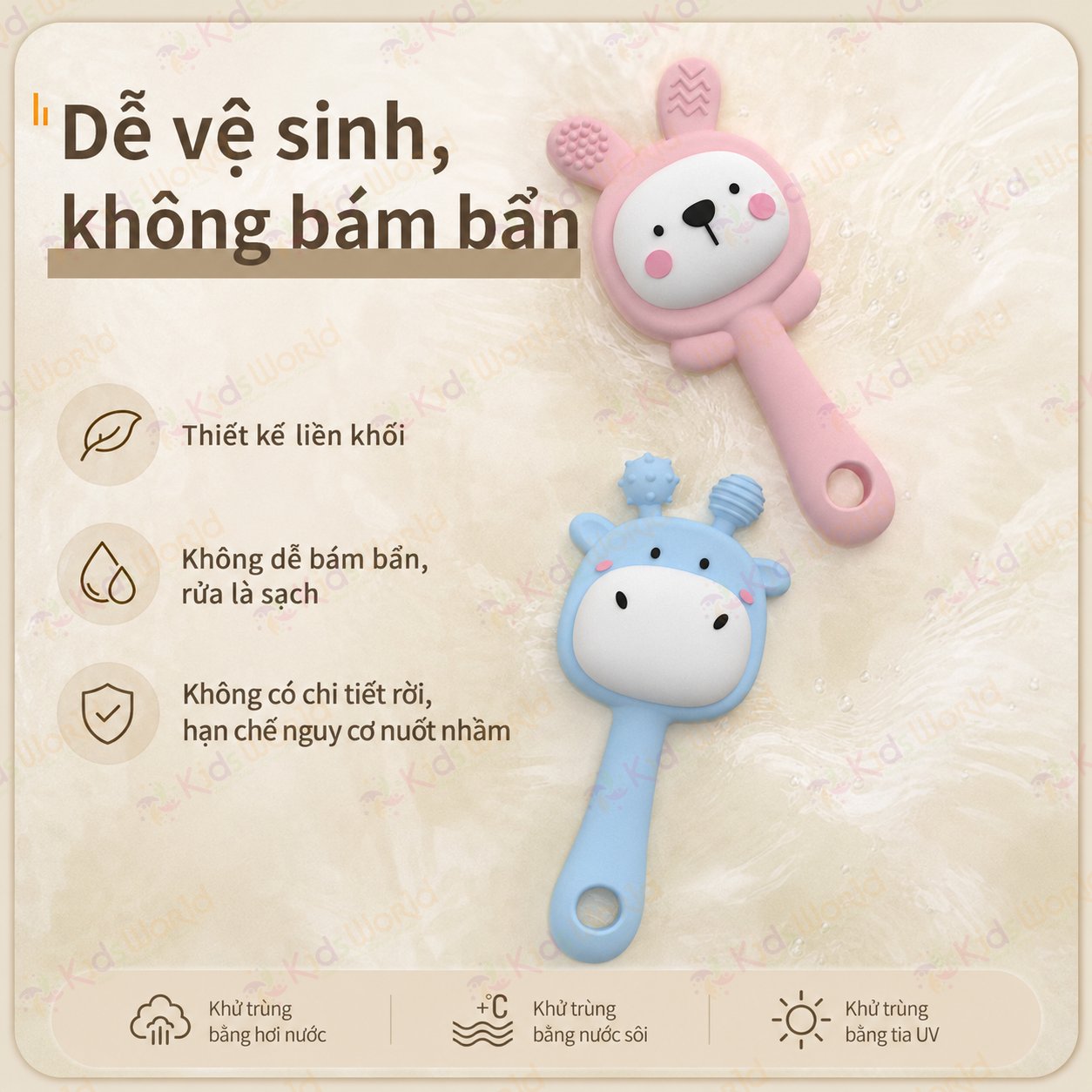 Đồ chơi lục lạc gặm nướu hình thỏ và hươu cầm tay cho bé sơ sinh chất liệu silicon cao cấp có thể khử trùng ở nhiệt độ cao