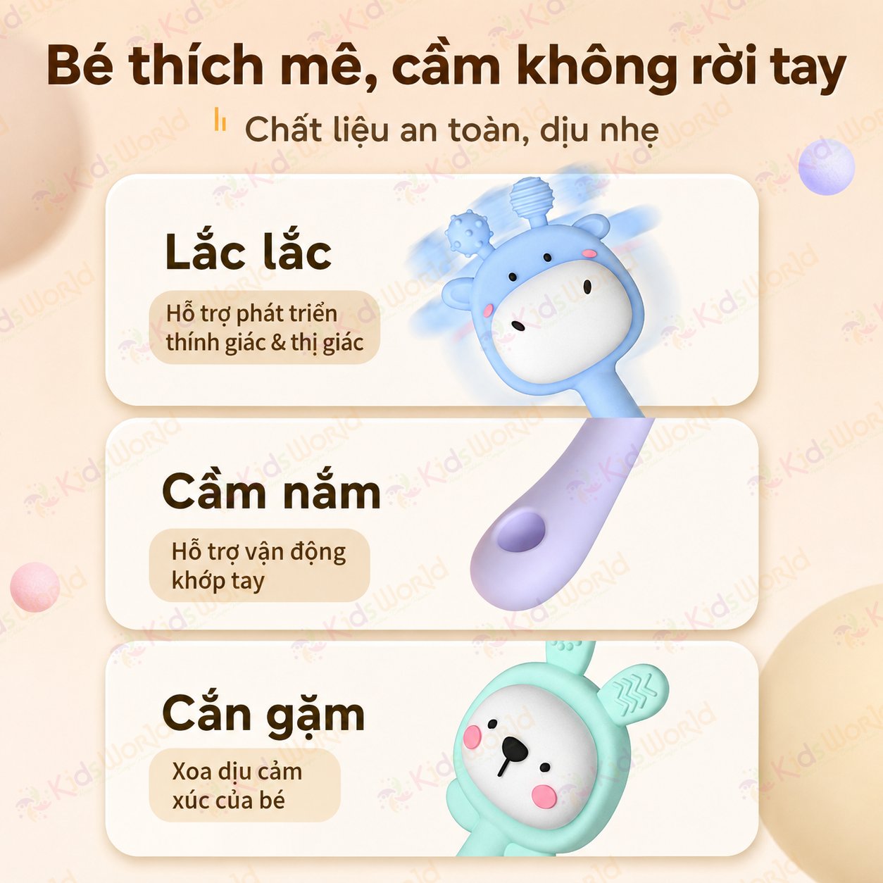 Đồ chơi lục lạc gặm nướu hình thỏ và hươu cầm tay cho bé sơ sinh chất liệu silicon cao cấp có thể khử trùng ở nhiệt độ cao