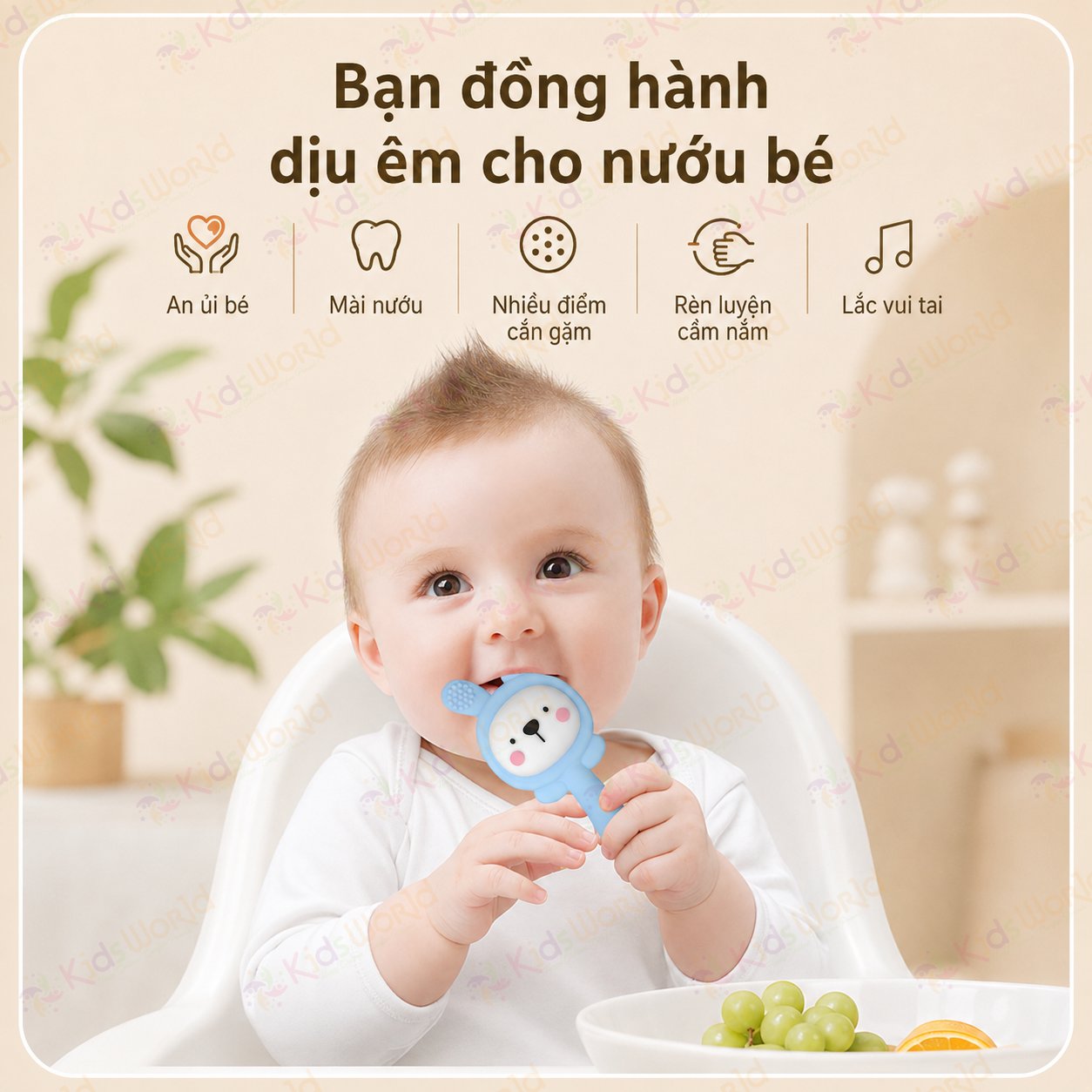 Đồ chơi lục lạc gặm nướu hình thỏ và hươu cầm tay cho bé sơ sinh chất liệu silicon cao cấp có thể khử trùng ở nhiệt độ cao