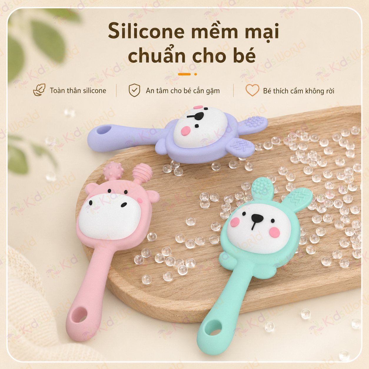 Đồ chơi lục lạc gặm nướu hình thỏ và hươu cầm tay cho bé sơ sinh chất liệu silicon cao cấp có thể khử trùng ở nhiệt độ cao