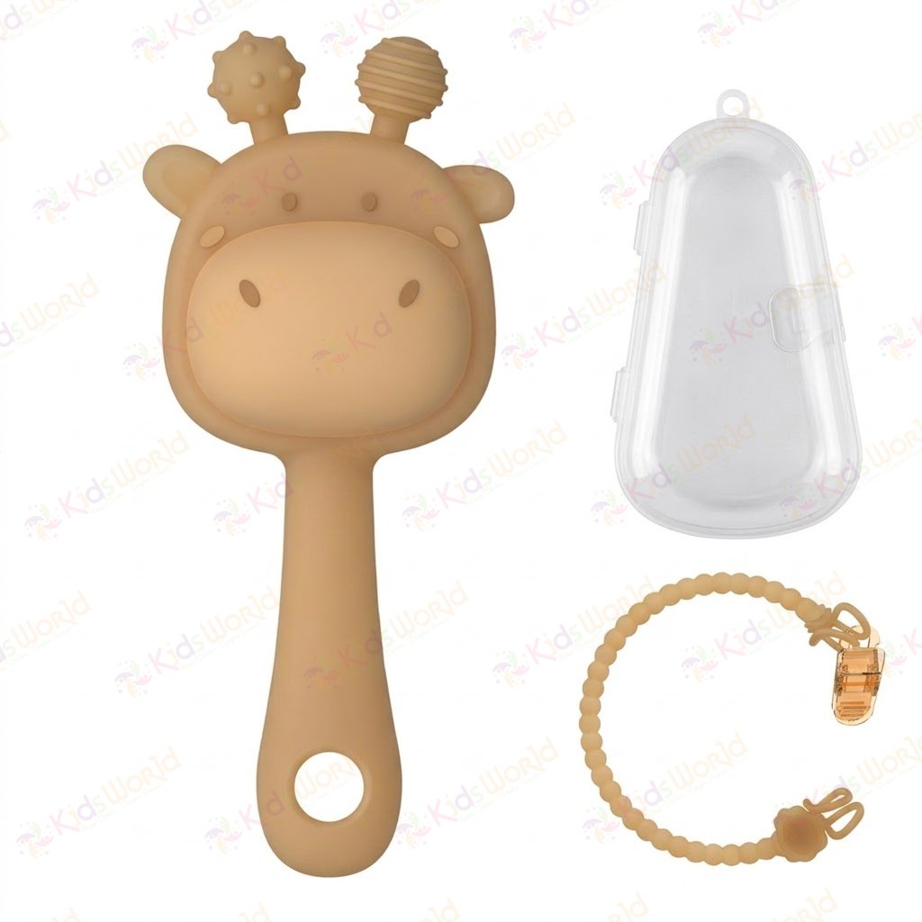 Đồ chơi lục lạc gặm nướu hình thỏ và hươu cầm tay cho bé sơ sinh chất liệu silicon cao cấp có thể khử trùng ở nhiệt độ cao