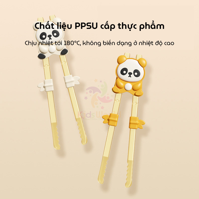 Đũa tâp gặp cho bé tập ăn hình Gấu trúc chất liệu PPSU cao cấp với điều chỉnh 3 mức độ, đầu đũa dạng sóng chống trơn