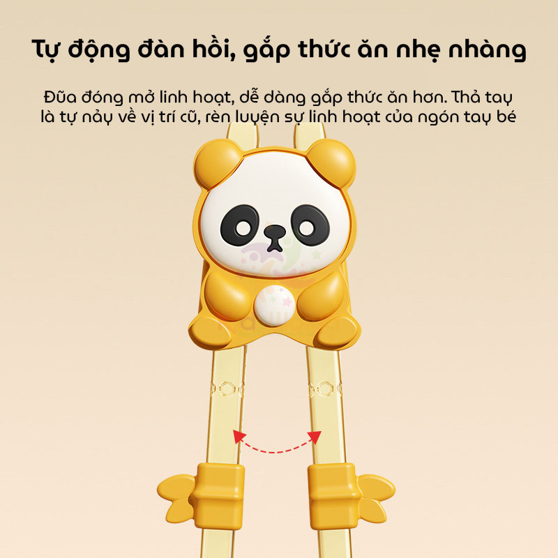 Đũa tâp gặp cho bé tập ăn hình Gấu trúc chất liệu PPSU cao cấp với điều chỉnh 3 mức độ, đầu đũa dạng sóng chống trơn