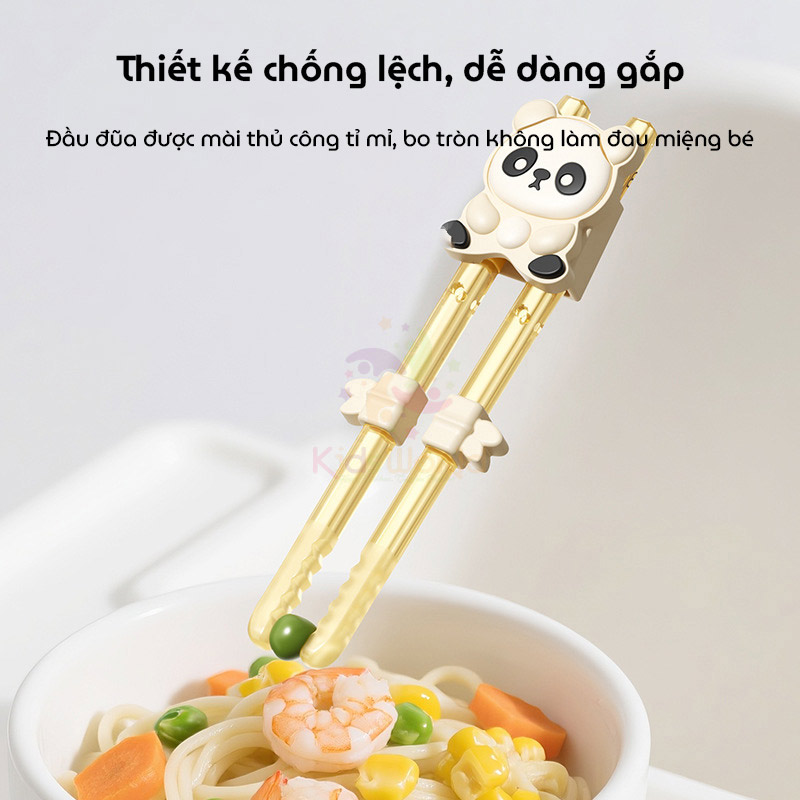 Đũa tâp gặp cho bé tập ăn hình Gấu trúc chất liệu PPSU cao cấp với điều chỉnh 3 mức độ, đầu đũa dạng sóng chống trơn