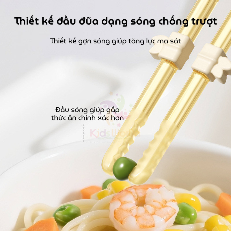 Đũa tâp gặp cho bé tập ăn hình Gấu trúc chất liệu PPSU cao cấp với điều chỉnh 3 mức độ, đầu đũa dạng sóng chống trơn