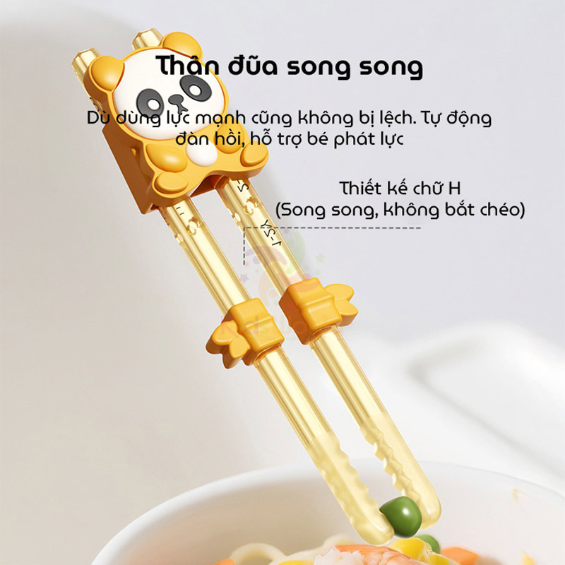 Đũa tâp gặp cho bé tập ăn hình Gấu trúc chất liệu PPSU cao cấp với điều chỉnh 3 mức độ, đầu đũa dạng sóng chống trơn
