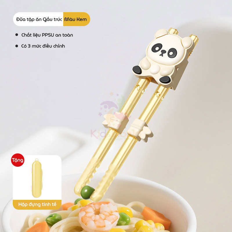 Đũa tâp gặp cho bé tập ăn hình Gấu trúc chất liệu PPSU cao cấp với điều chỉnh 3 mức độ, đầu đũa dạng sóng chống trơn