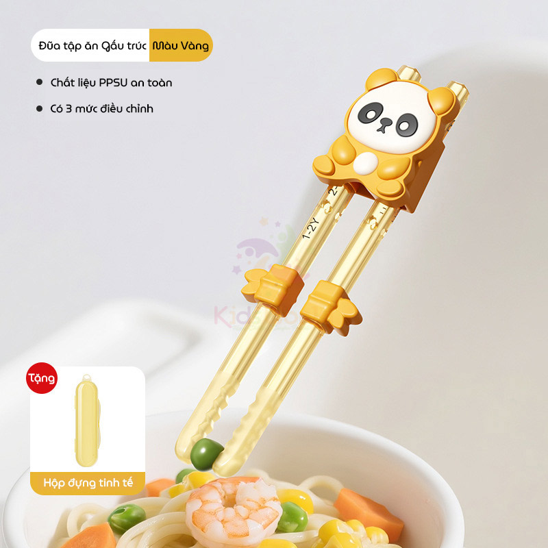 Đũa tâp gặp cho bé tập ăn hình Gấu trúc chất liệu PPSU cao cấp với điều chỉnh 3 mức độ, đầu đũa dạng sóng chống trơn