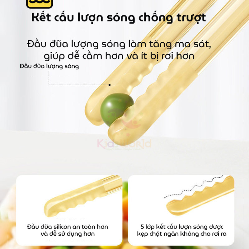 Đũa tập gắp cho bé tập ăn Disney Mickey chất liệu PPSU cao cấp, thiết kế 3 nấc thông minh đầu đũa chống trượt