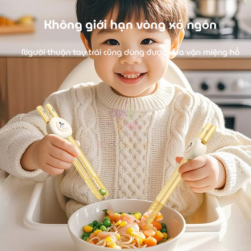 Đũa tập gắp cho bé tập ăn Disney Mickey chất liệu PPSU cao cấp, thiết kế 3 nấc thông minh đầu đũa chống trượt