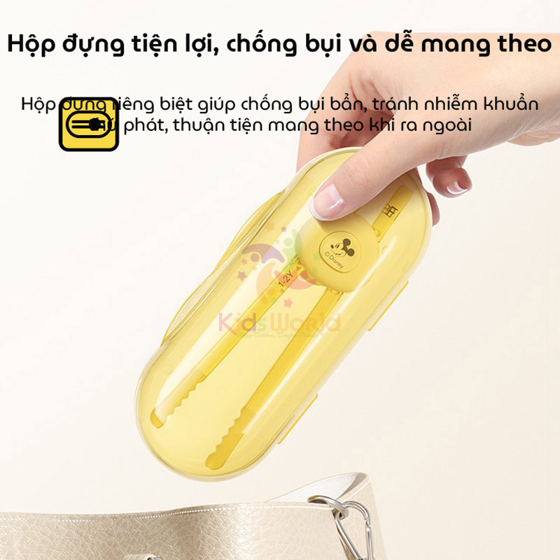 Đũa tập gắp cho bé tập ăn Disney Mickey chất liệu PPSU cao cấp, thiết kế 3 nấc thông minh đầu đũa chống trượt