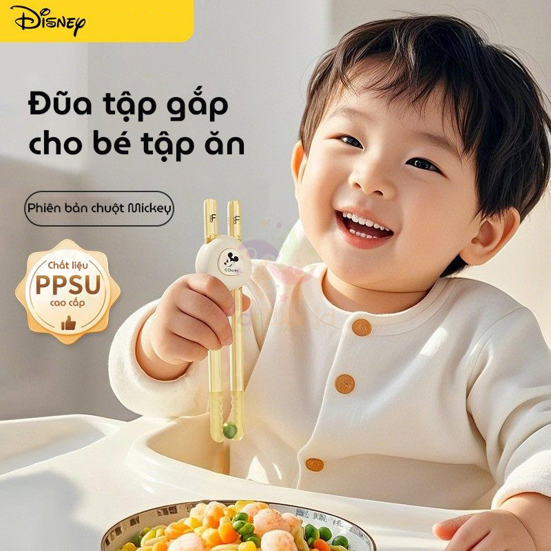 Đũa tập gắp cho bé tập ăn Disney Mickey chất liệu PPSU cao cấp, thiết kế 3 nấc thông minh đầu đũa chống trượt