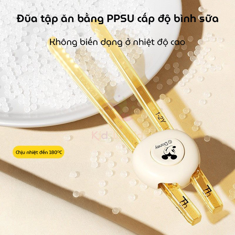 Đũa tập gắp cho bé tập ăn Disney Mickey chất liệu PPSU cao cấp, thiết kế 3 nấc thông minh đầu đũa chống trượt