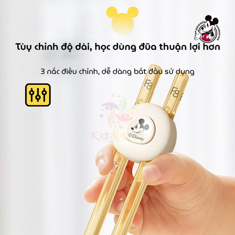 Đũa tập gắp cho bé tập ăn Disney Mickey chất liệu PPSU cao cấp, thiết kế 3 nấc thông minh đầu đũa chống trượt
