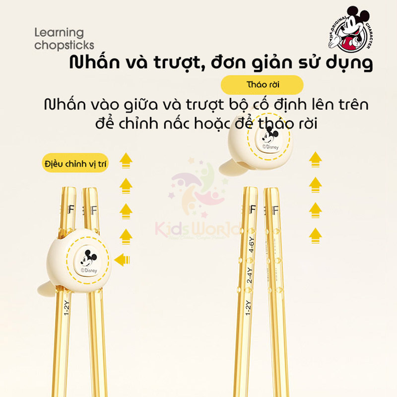 Đũa tập gắp cho bé tập ăn Disney Mickey chất liệu PPSU cao cấp, thiết kế 3 nấc thông minh đầu đũa chống trượt