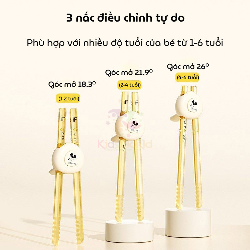 Đũa tập gắp cho bé tập ăn Disney Mickey chất liệu PPSU cao cấp, thiết kế 3 nấc thông minh đầu đũa chống trượt