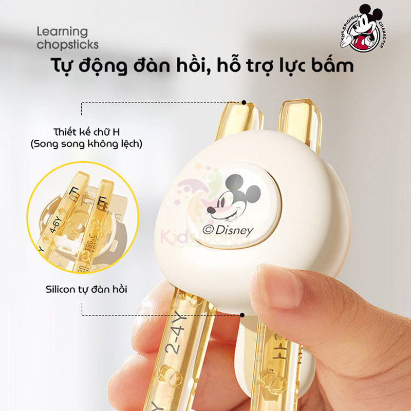 Đũa tập gắp cho bé tập ăn Disney Mickey chất liệu PPSU cao cấp, thiết kế 3 nấc thông minh đầu đũa chống trượt