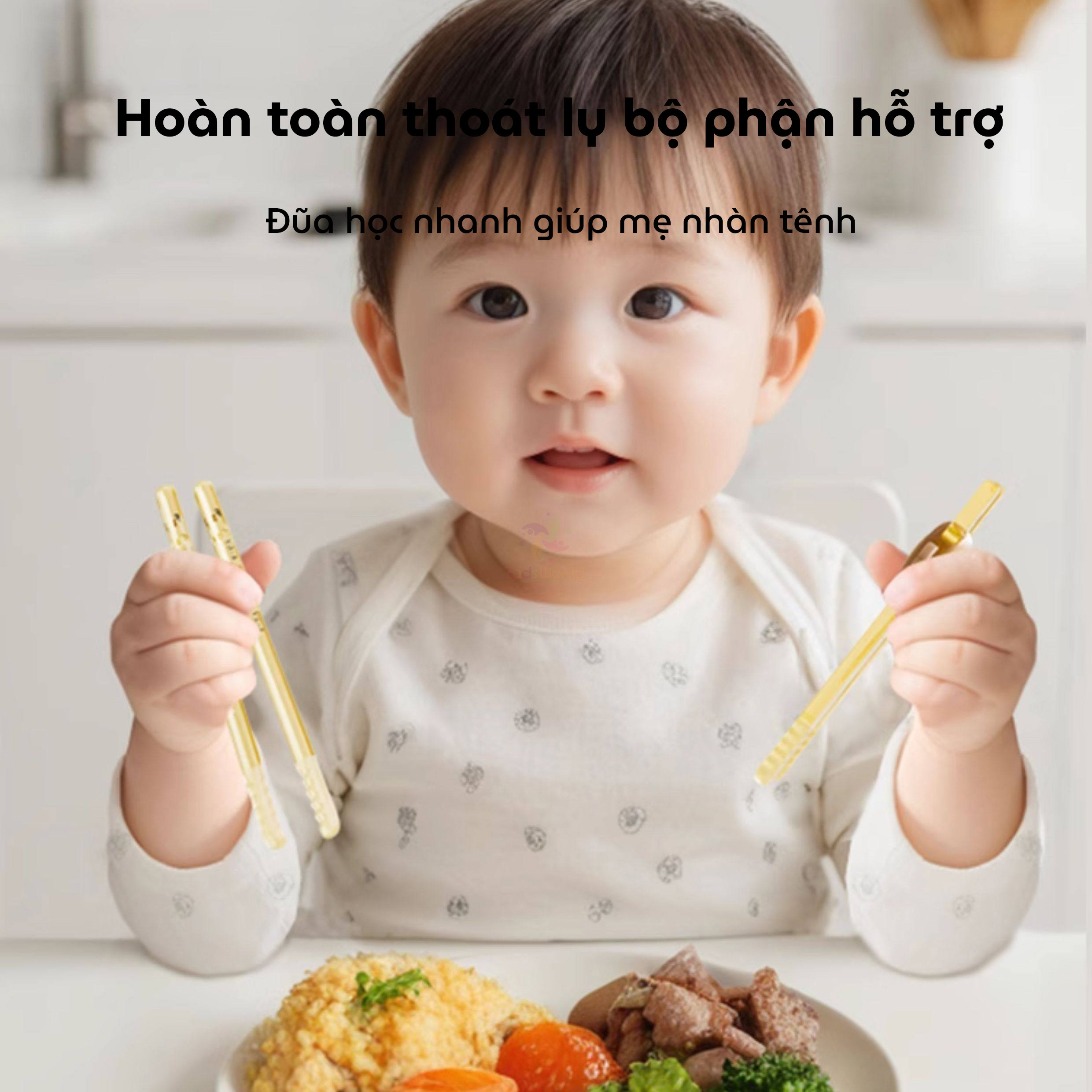 Đũa tập gắp cho bé tập ăn Youkebei hình đôi cánh thiên thần chất liệu PPSU cao cấp, điều chỉnh 3 nấc linh hoạt, đầu đũa silicon gợn sóng chống trượt