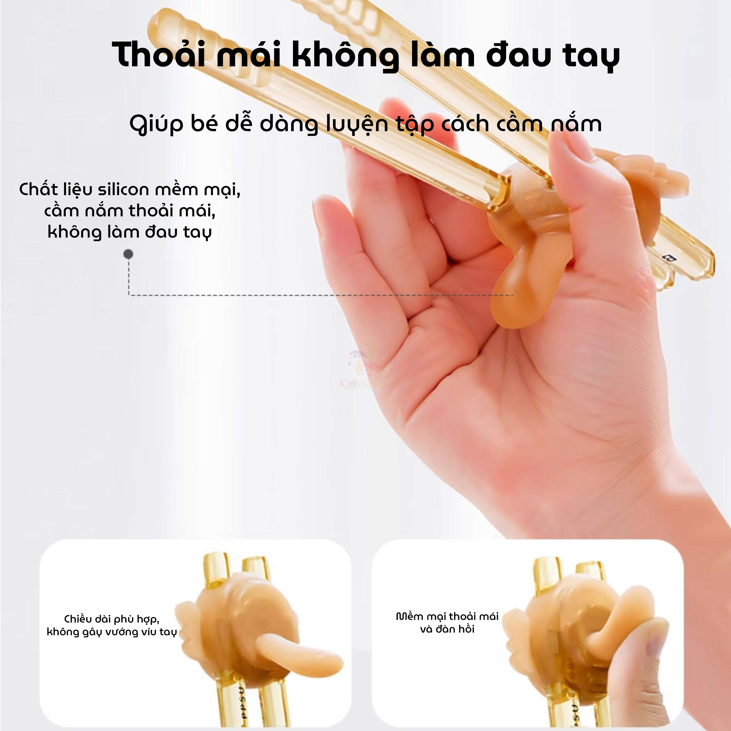 Đũa tập gắp cho bé tập ăn Youkebei hình đôi cánh thiên thần chất liệu PPSU cao cấp, điều chỉnh 3 nấc linh hoạt, đầu đũa silicon gợn sóng chống trượt