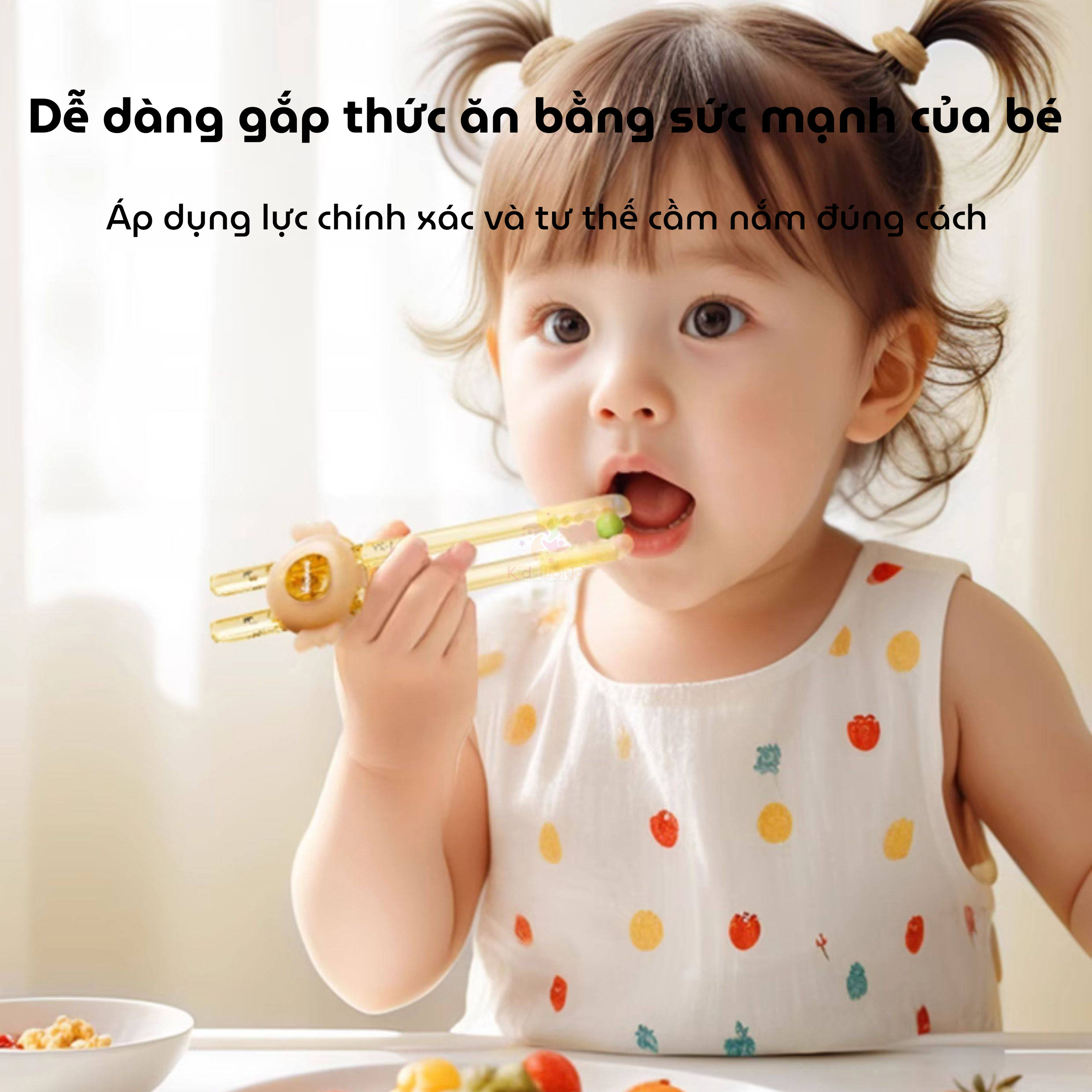 Đũa tập gắp cho bé tập ăn Youkebei hình đôi cánh thiên thần chất liệu PPSU cao cấp, điều chỉnh 3 nấc linh hoạt, đầu đũa silicon gợn sóng chống trượt