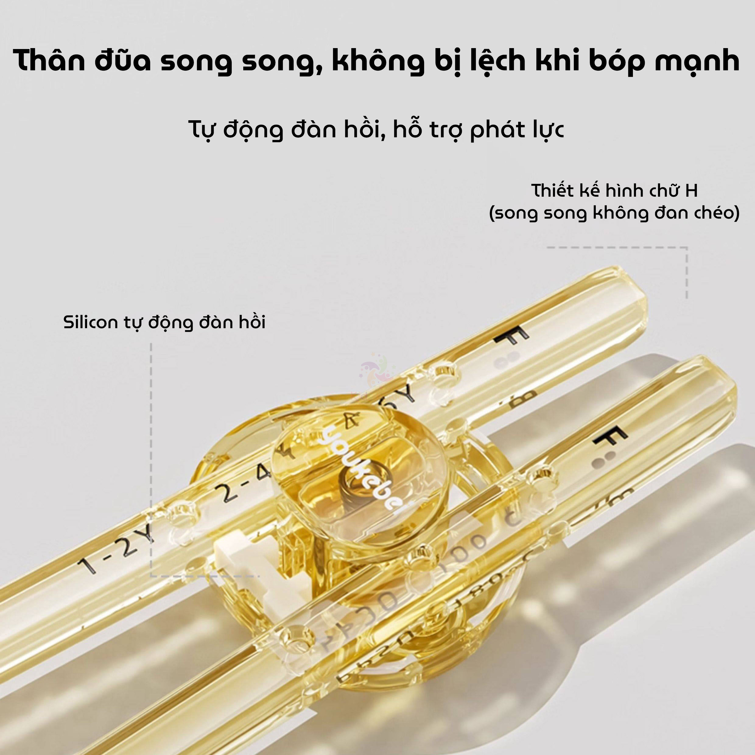 Đũa tập gắp cho bé tập ăn Youkebei hình đôi cánh thiên thần chất liệu PPSU cao cấp, điều chỉnh 3 nấc linh hoạt, đầu đũa silicon gợn sóng chống trượt