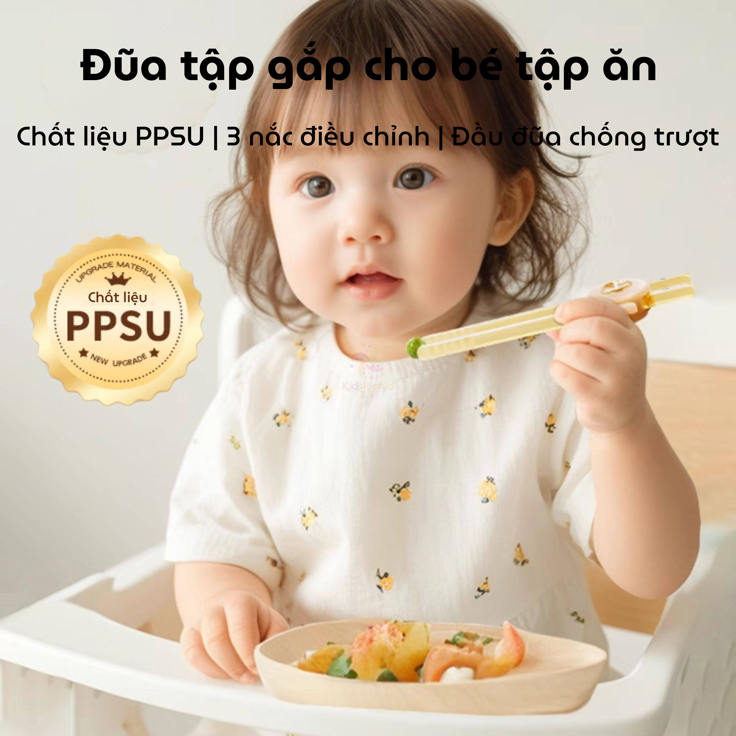 Đũa tập gắp cho bé tập ăn Youkebei hình đôi cánh thiên thần chất liệu PPSU cao cấp, điều chỉnh 3 nấc linh hoạt, đầu đũa silicon gợn sóng chống trượt
