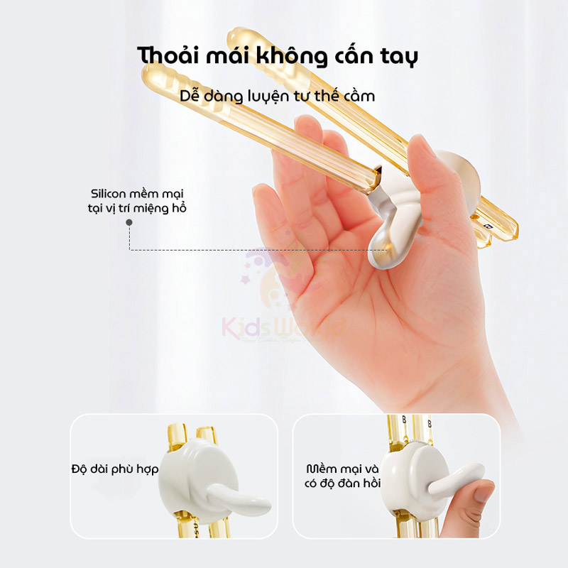 Đũa tập gắp cho bé tập ăn Youkebei màu Socola chất liệu PPSU cao cấp, với nút bấm điều chỉnh 3 nấc, đầu đũa lượn sóng