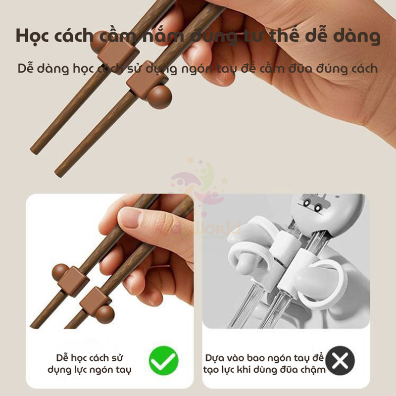 Đũa tập gắp cho bé tập ăn hình Gấu trúc chất liệu gỗ tự nhiên không sơn, không sáp, không mùi lạ