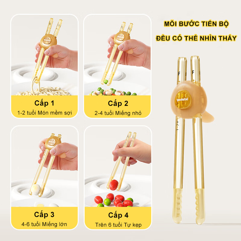 Đũa tập gắp xỏ ngón Youkebei chất liệu PPSU cao cấp hoạ tiết dễ thương cho bé 1-6 tuổi