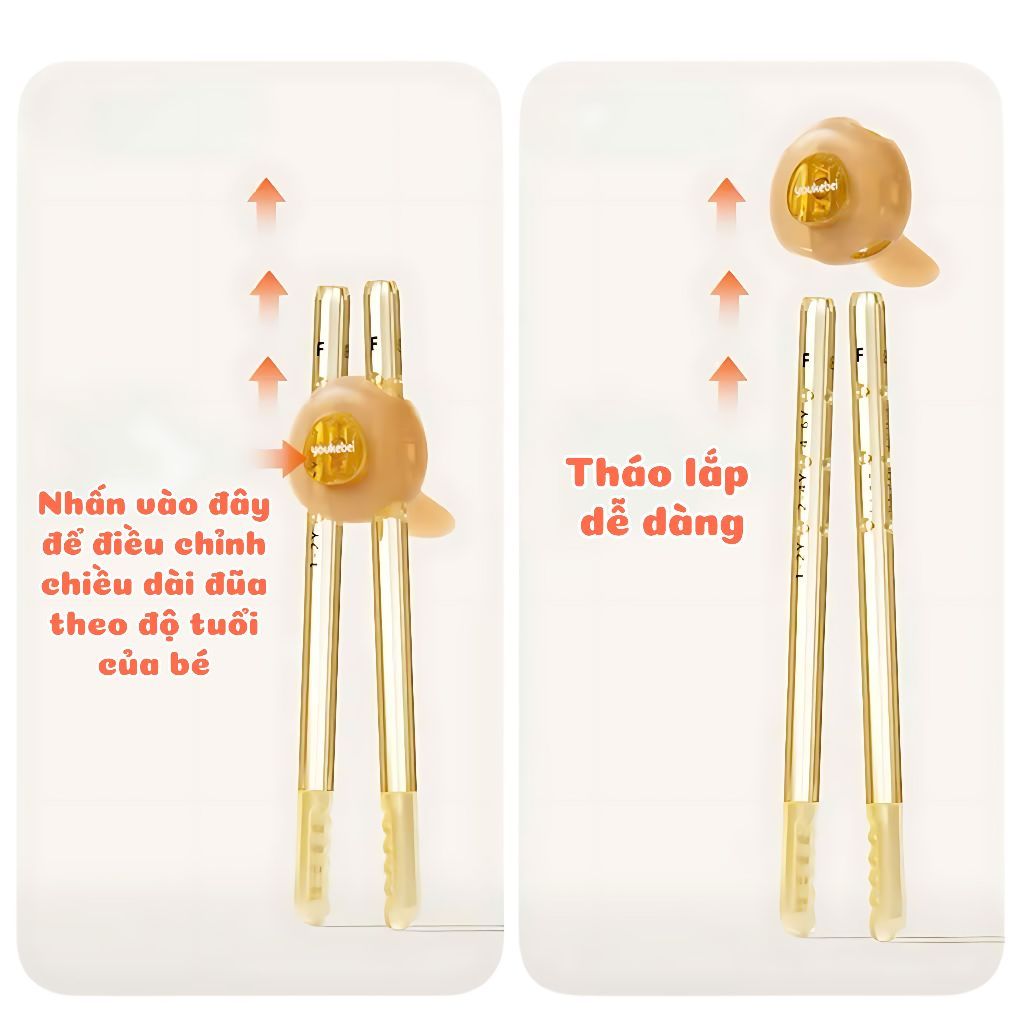 Đũa tập gắp xỏ ngón Youkebei chất liệu PPSU cao cấp hoạ tiết dễ thương cho bé 1-6 tuổi