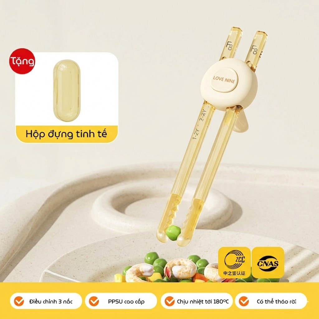 Đũa tập gắp xỏ ngón Youkebei chất liệu PPSU cao cấp hoạ tiết dễ thương cho bé 1-6 tuổi