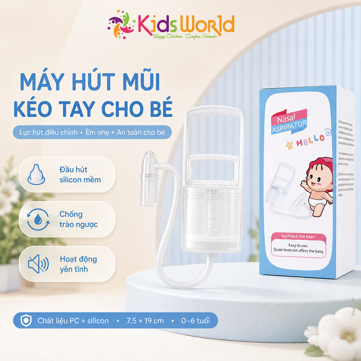 Dụng cụ hút mũi cho bé kéo tay thế hệ mới Nasal Asprirator KWHM02 chất liệu nhựa nguyên sinh, lực hút mạnh, an toàn cho bé