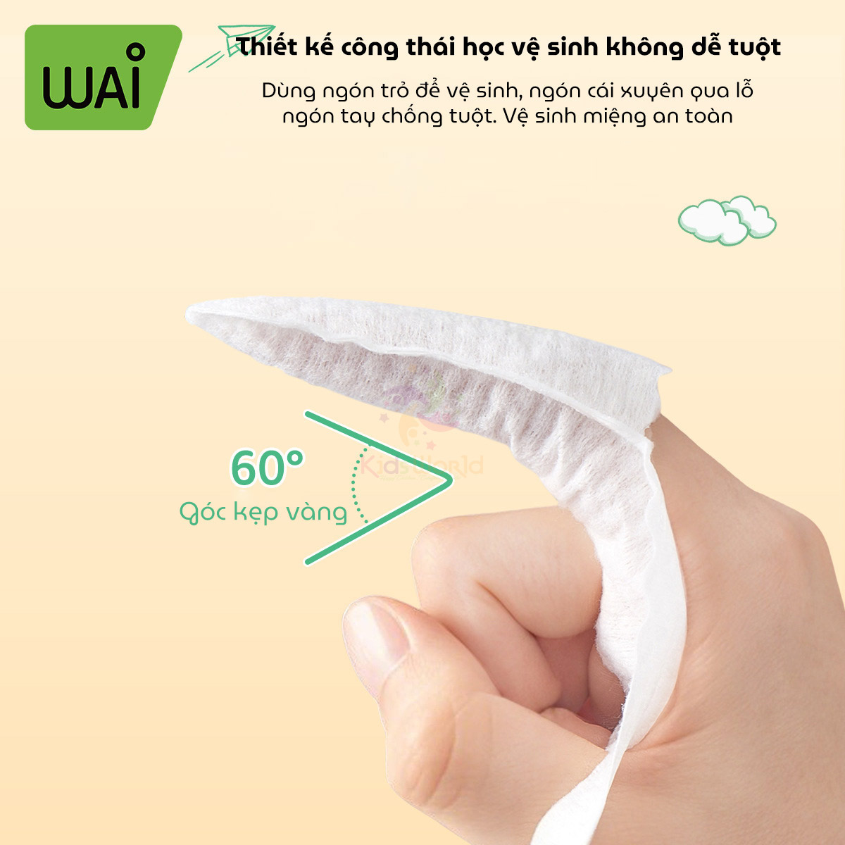Hộp 30 chiếc gạc rơ lưỡi vệ sinh răng miệng cho bé Wai Oral Cleaning Finger Cover dùng một lần, an toàn và tiện lợi