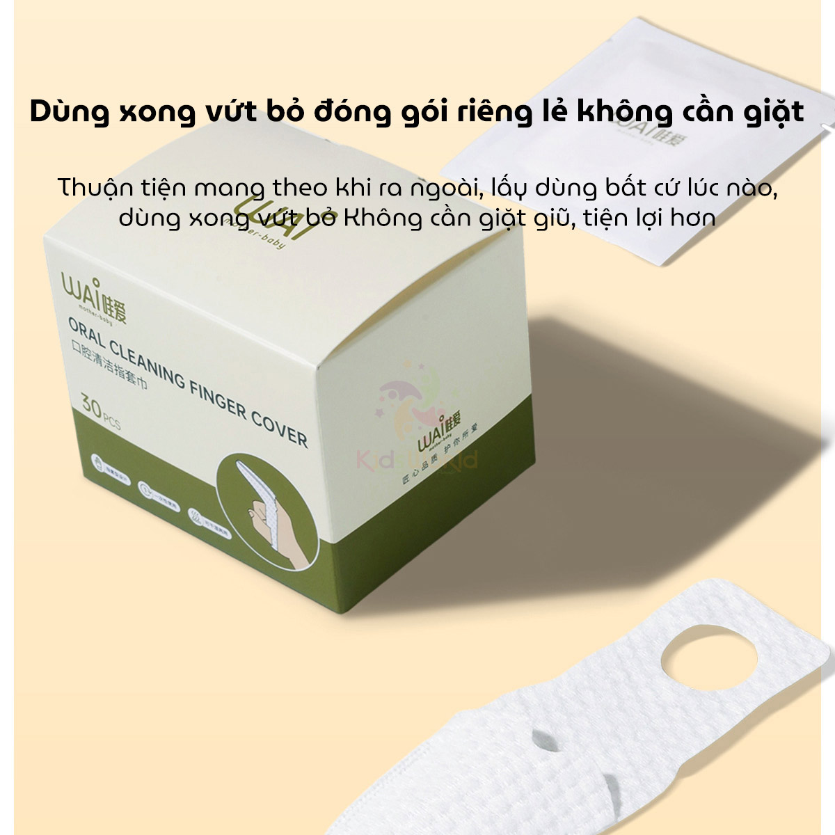 Hộp 30 chiếc gạc rơ lưỡi vệ sinh răng miệng cho bé Wai Oral Cleaning Finger Cover dùng một lần, an toàn và tiện lợi