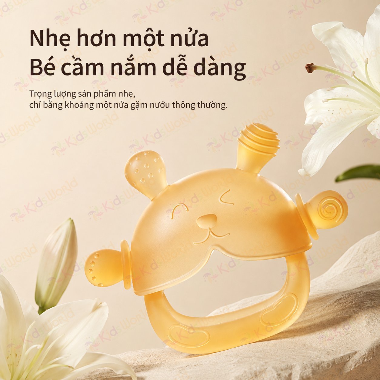 Gặm nướu cho bé hình gấu bằng silicone mềmchống mút tay, đồ chơi gặm nướu xoa dịu mọc răng, chống rơi, không siết tay, nhiều điểm massage nướu, có hộp đựng chống bụi tiện lợi
