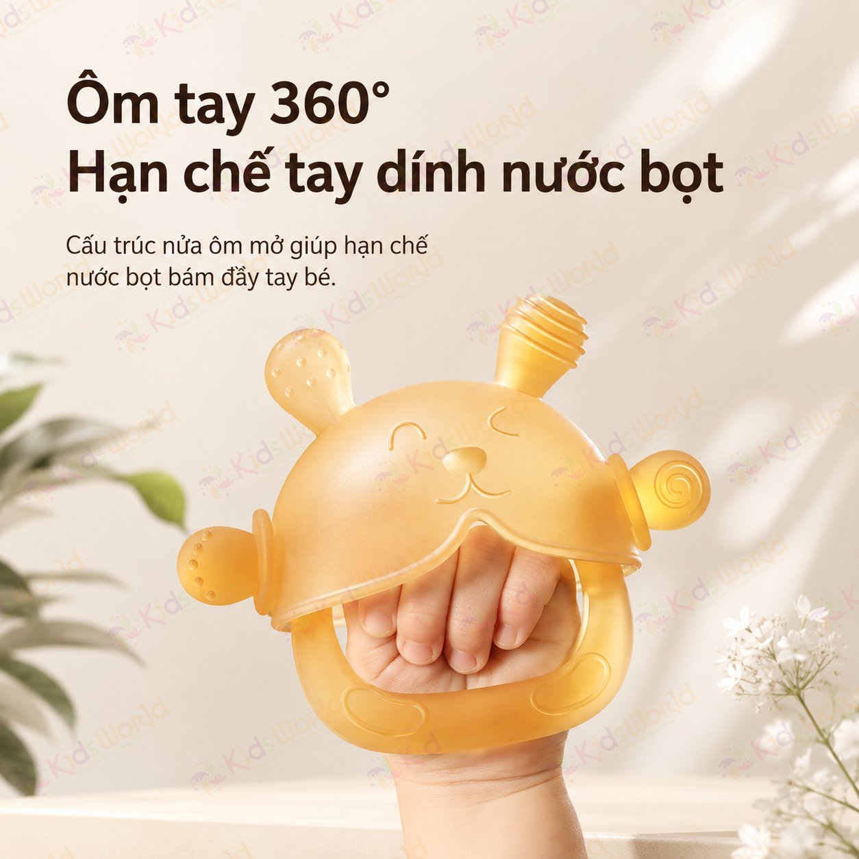 Gặm nướu cho bé hình gấu bằng silicone mềmchống mút tay, đồ chơi gặm nướu xoa dịu mọc răng, chống rơi, không siết tay, nhiều điểm massage nướu, có hộp đựng chống bụi tiện lợi