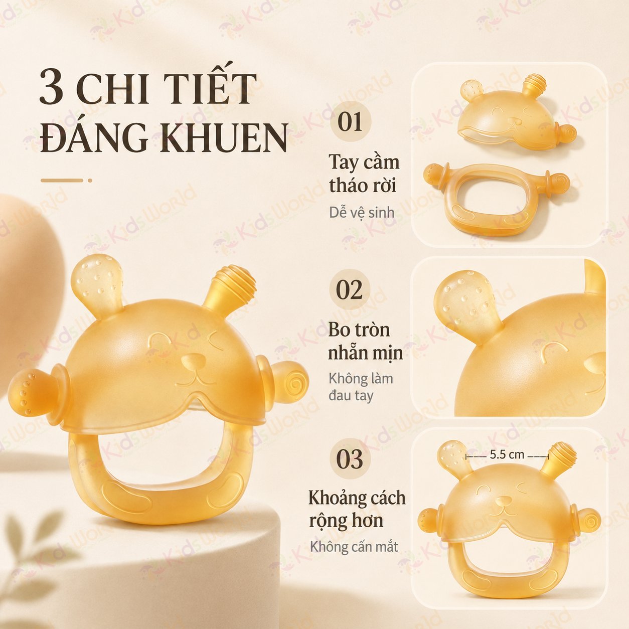 Gặm nướu cho bé hình gấu bằng silicone mềmchống mút tay, đồ chơi gặm nướu xoa dịu mọc răng, chống rơi, không siết tay, nhiều điểm massage nướu, có hộp đựng chống bụi tiện lợi