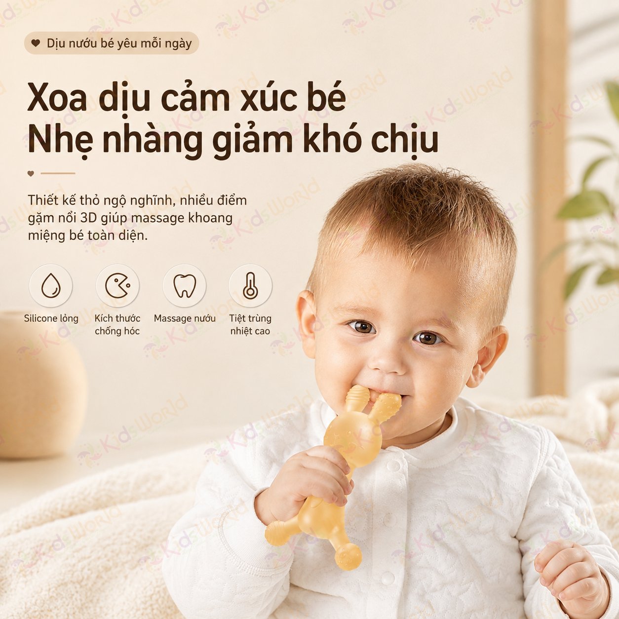 Gặm nướu cho bé hình thỏ silicone mềm, đồ chơi gặm nướu massage lợi cho bé từ 2 tháng, thiết kế chống hóc, dễ cầm nắm, tiệt trùng nhiệt cao