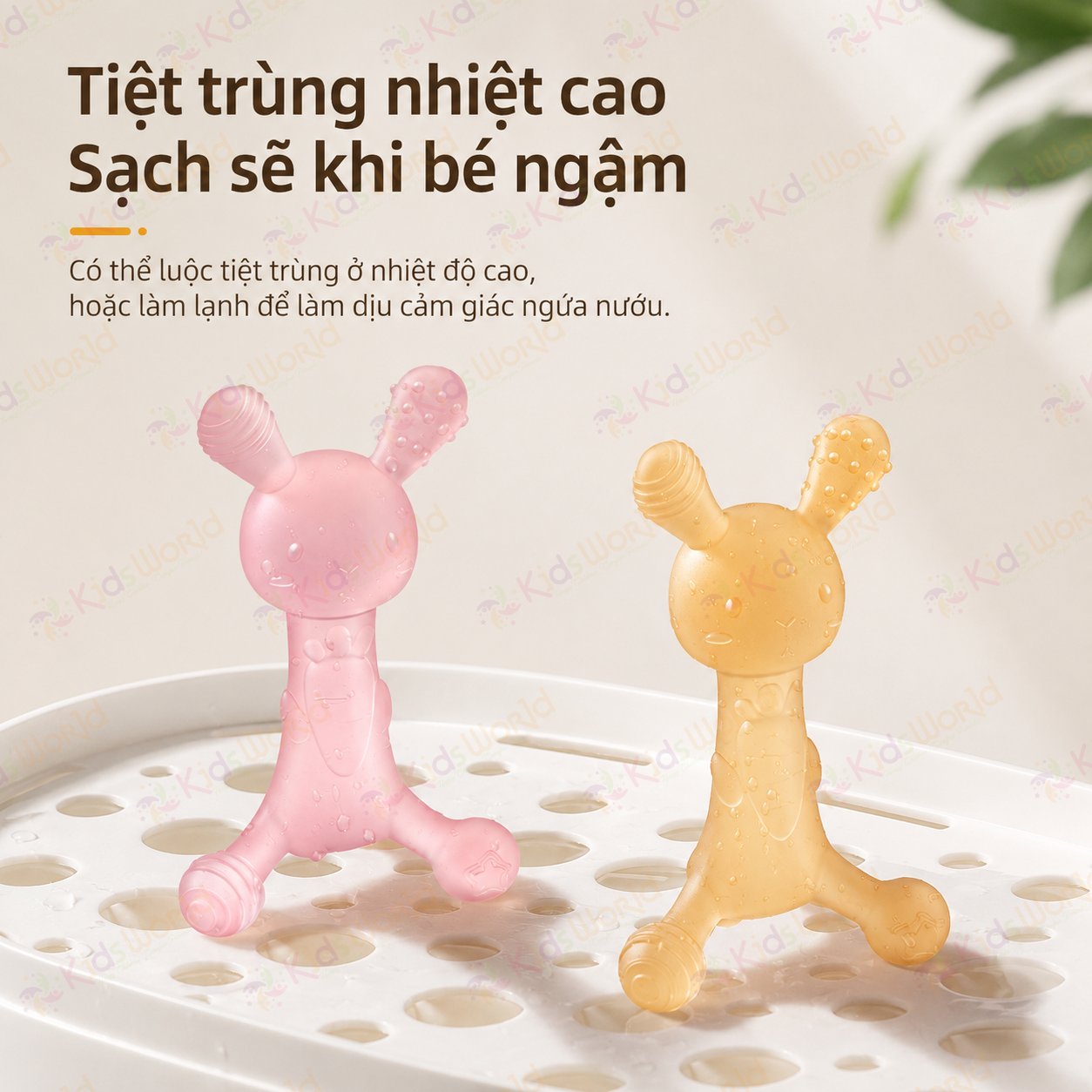 Gặm nướu cho bé hình thỏ silicone mềm, đồ chơi gặm nướu massage lợi cho bé từ 2 tháng, thiết kế chống hóc, dễ cầm nắm, tiệt trùng nhiệt cao