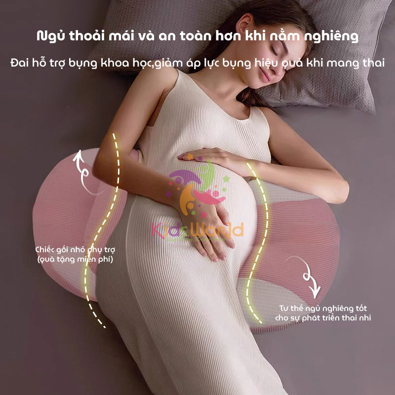 Gối bầu cánh tiên KidsWorld vải Tencel cao cấp mềm mại, thoáng khí giúp giảm đau lưng, nâng đỡ vùng bụng cho mẹ bầu ngủ ngon